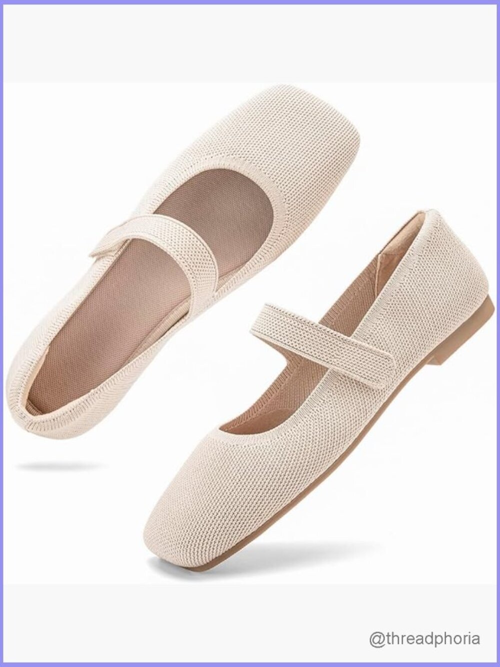 Wide Toe Box Knit Ballet Flats Slip On Mary Jane Adjustable Strap Office